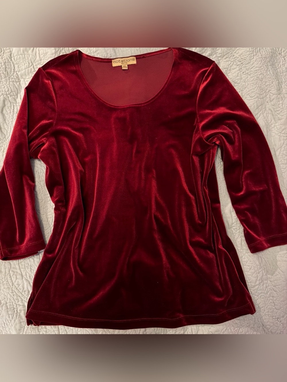 Notations Women's Red Velvet Scoop Neck Top